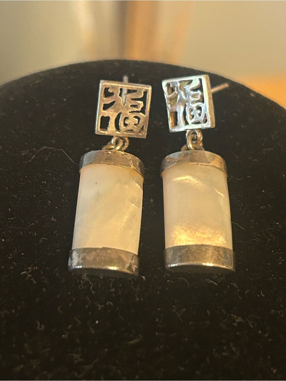 Chinese Symbol Good Luck Mother of Pearl Earrings
